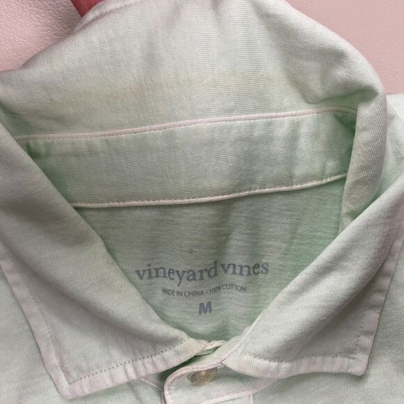 Vineyard Vines Mens Medium Polo Shirt Green Short Sleeve Chest Pocket Whale Logo - Picture 10 of 12